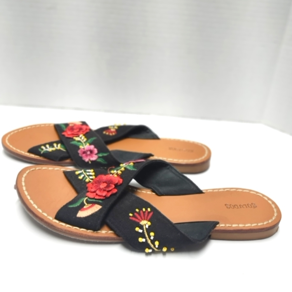 Soludos Black Embroidered Slide Sandals | Floral Flat Sandals | Women’s - Picture 3 of 4